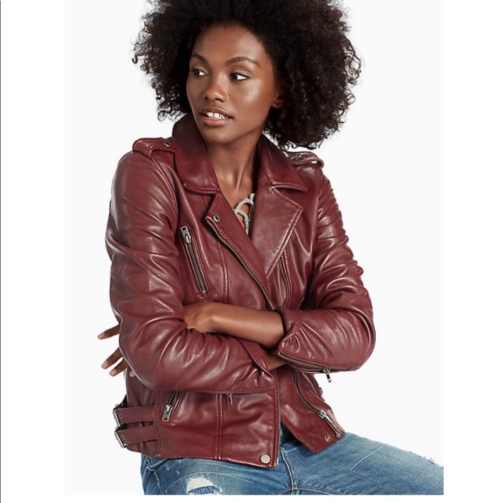 Lucky Brand Burgundy Leather Biker Jacket - Picture 2 of 6